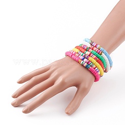 7Pcs Rainbow Polymer Clay Heishi Beads Stretch Bracelets Set&nbsp;BJEW-JB05882