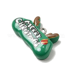 クリスマスの不透明な樹脂ペンダント  プラチナ鉄ループ付き  鹿  16.5x28x7mm  穴：2mm&nbsp;FIND-I057-04P-10