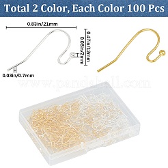 200個2スタイル304ステンレススチールピアスフック  耳ワイヤー  ゴールデン·ステンレス鋼色  20~21x12x1.8~2mm  21~22ゲージ  ピン：0.6~0.7mm  100個/スタイル&nbsp;STAS-SP0001-33