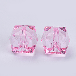 透明なアクリルビーズ  キューブ  多面カット  ピンク  10x10x8mm  穴：1.5mm  約900個/500g&nbsp;TACR-Q259-10mm-V03-01