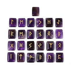 エルダーフサルクのアルファベットが刻まれた長方形の天然アメジストルーン石25個  19.5~20x15x5.5~6mm&nbsp;G-T142-33