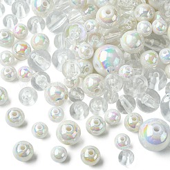 250 個 8 スタイル不透明なアクリル ビーズ  ABカラーメッキ  ラウンド  ミックスカラー  8~16x7~15mm  穴：2~2.8mm&nbsp;MACR-FS0001-62