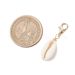 天然貝のペンダント装飾  合金製カニカン付き  ゴールドカラー  36.5~37.5mm&nbsp;HJEW-JM03190-02