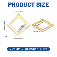 40個2色真鍮ペンダント  正方形  ミックスカラー  28.5x28.5x1mm  穴：1.2mm  20個/カラー&nbsp;KK-CA0003-82