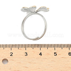 304ステンレススチール指輪  クローバーチャーム  イオンプレーティング（ip）  ゴールデン·ステンレス鋼色  23x19.5mm  17mm&nbsp;RJEW-Z100-01GP