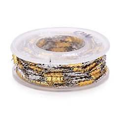 304ステンレススチールリンクチェーン  スプールで  ハンダ付け  ゴールデン·ステンレス鋼色  12.5x3x1mmと3.5x2x0.2mm  約16.4フィート（5m）/ロール&nbsp;CHS-M003-02