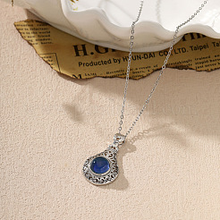 Alloy Glass Temperature Sensing Color Changing Mood Hollow Teardrop Pendant Cable Chain Necklaces for Women&nbsp;PW-WG81C57-01