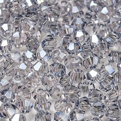 透明な電気メッキガラスビーズ  多面カット  パール光沢メッキ  双円錐形  スレートグレイ  2x2mm  穴：0.7mm  約720個/袋&nbsp;EGLA-M030-02A-PL01