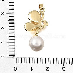 Brass Micro Pave Clear Cubic Zirconia with ABS Imitation Pearl Pendants&nbsp;CU-CBAA556-03B