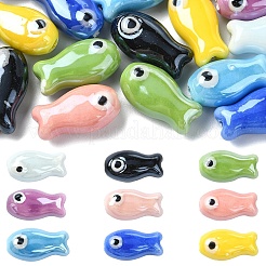 18本9色手作り磁器セラミックビーズ連売り  手描き  光沢釉の磁器  魚  ミックスカラー  19x10x8mm  穴：1.5mm  2個/カラー&nbsp;PORC-YW0001-16