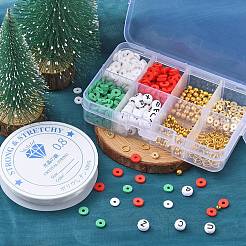 クリスマステーマのDIYブレスレット作成キット  ポリマークレイディスク、アクリルレター、プラスチックスペーサービーズを含む  鉄製丸カン＆スペーサービーズ  ミックスカラー  914個/セット&nbsp;DIY-YW0007-03