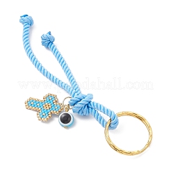Resin & Glass Seed & Polyester Cord Keychain&nbsp;KEYC-MZ00048-04