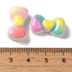 グラデーションカラー不透明樹脂デコデンカボション  蝶ネクタイ付きハート  ミックスカラー  20x11x8mm&nbsp;CRES-Z006-04