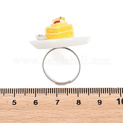 アフタヌーンティーの樹脂とプラスチックの調節可能な女性用指輪  プラチナ  レモン  27.5x27.5mm  内径：16.8~17.1mm&nbsp;LS-RJEW-K317-01B