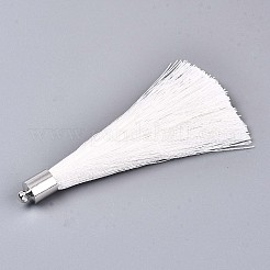 ファイバータッセルビッグペンダントデコレーション  プラチナメッキ真鍮のパーツと  ホワイト  70~73x7~25mm  穴：1.8mm&nbsp;X-FIND-R085-023