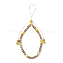 Dyed Natural Banded Agate & Wood Round Beaded Phone Hand Strap Chains&nbsp;HJEW-JM03365-01