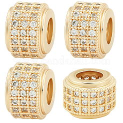 真鍮マイクロパヴェキュービックジルコニアビーズ8個  コラム  ゴールドカラー  9x6.5mm  穴：4mm&nbsp;ZIRC-BBC0003-55G