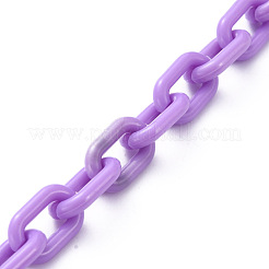 手作りの不透明アクリルアズキチェーン  ライラック  15x9x3mm  39.37インチ（1m）/連&nbsp;AJEW-JB00664-03
