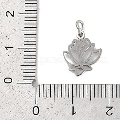 304ステンレススチールチャーム  丸カン付き  レーザー切断  蓮のチャーム  ステンレス鋼色  13x11x1mm  穴：3mm&nbsp;STAS-R135-12P