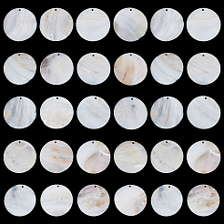 フラットラウンド天然淡水貝ペンダント30個  乳白色  44~46x3mm  穴：2mm&nbsp;SHEL-BC0001-044