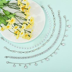 真鍮製ハットチェーン4個  ABS模造パールビーズ付き  ホワイト  277~287mm&nbsp;AJEW-SZ0002-75A