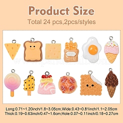 24個12スタイル不透明樹脂ペンダント  プラチナメッキ鉄ループ付き  模造食品  ミックスカラー  22~22.5x19~19.5x4.5~5mm  穴：2mm&nbsp;CRES-YW0001-34