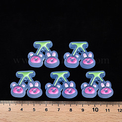 透明なアクリルビーズ  エナメル  艶消し  クマとウサギとチェリー  コーンフラワーブルー  22.5x26x9mm  穴：3mm&nbsp;MACR-S374-04B-04