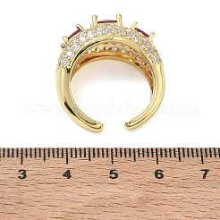 女性用真鍮マイクロパヴェキュービックジルコニアカフオープンリング  長持ちメッキ  ラックめっき  18KGP本金メッキ  濃いピンク  12.5mm  usサイズ8 1/2(18.5mm)&nbsp;RJEW-L343-13G-06