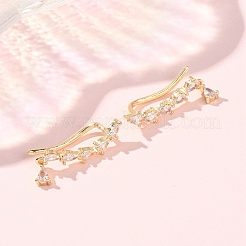 Brass Pave Cubic Zirconia Stud Crawler Earrings&nbsp;KK-CBAA351-21G-01