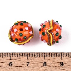 手作りのランプワークの凹凸のあるビーズ  ハンバーガー  サンゴ  13~14x14~15mm  穴：1.2~1.6mm&nbsp;LAMP-T022-05B