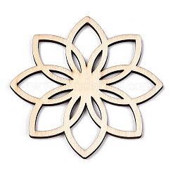 未完成の天然ポプラ材の大きなペンダント  レーザーカットウッドシェイプ  花  アンティークホワイト  80x80x3.5mm  穴：15mm&nbsp;WOOD-TAC0012-09