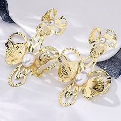 合金、鉄、模造真珠のスタッドピアス  花  ボヘミアン  ゴールドカラー  87x28mm&nbsp;EJEW-M075-09G