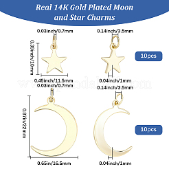20個2スタイル真鍮ペンダント  304ステンレススチール製丸カン付き  月＆星  14KGP本金メッキ  12~23mm  10個/スタイル&nbsp;PALLOY-BBC00004