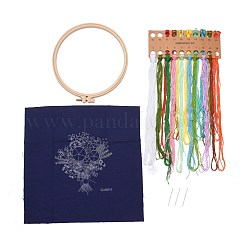 DIYブーケ模様刺繍キット  模造竹フレームを含む  鉄製ピン  布  カラフルな糸  ミッドナイトブルー  213x201x9.5mm  内径：183mm&nbsp;DIY-O021-14B