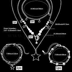 Zinc Alloy Star Pendant Layered Necklaces & Multi-strand Bracelets for Women&nbsp;SJEW-SC0001-03