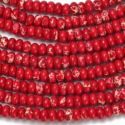 合成インペリアルジャスパービーズ連売り  染め  ロンデル  レッド  4x1.5mm  穴：0.7mm  約155個/連  14.96''（38センチメートル）&nbsp;G-L635-A09-4x2mm-01