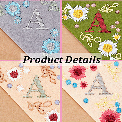 4種類のスタイルの文字Aフェルト刺繍コーナーブックマーク4個  季節のテーマの手刺繍の花のしおり  三角形のコーナー ページ マーカー  本を読むのが好きな先生向け  正方形  ミックスカラー  95x95x3mm  1個/スタイル&nbsp;FIND-GF0005-04