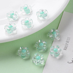 透明なアクリルビーズ  二層ビーズ  花  アクアマリン  12x12.5x6mm  穴：2.5mm  約893個/500g&nbsp;TACR-S152-06A-SS2111