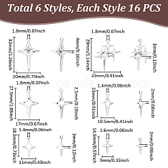 96pcs6スタイルチベットスタイルアロイペンダント  スターのチャーム  アンティークシルバー  14.5~32x9~23x2~4mm  穴：1.4~1.8mm  16個/スタイル&nbsp;FIND-UN0010-25
