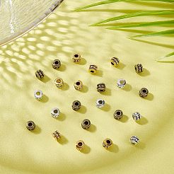 チベット風合金ビーズ  鉛フリー＆カドミウムフリー  コラム  ミックスカラー  6x4.5mm  穴：2.5mm  3色  100個/カラー  300個/箱&nbsp;TIBEB-FH0001-05-RS