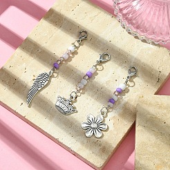 Flower/Crown/Wing Alloy & Glass Pendant Decorations&nbsp;HJEW-YW00005