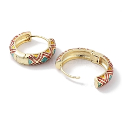 Real 18K Gold Plated Brass Enamel Rhombus Print Hoop Earrings for Women&nbsp;EJEW-L269-114G