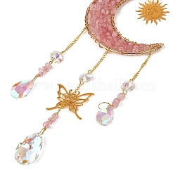 Natural Rose Quartz Chips Moon Crystal Suncatcher&nbsp;RN-T001-01B