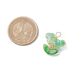 真鍮ガラスの花のペンダント  ミディアムシーグリーン  22x18.5x18.5mm  穴：3.5x3.5mm&nbsp;PALLOY-MZ00630-03