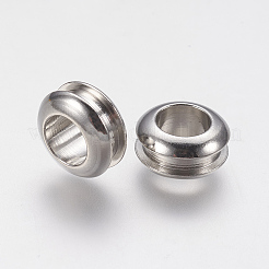 変色しにくい201ステンレススチールビーズ  大穴ビーズ  溝付き  ロンデル  ステンレス鋼色  11x6mm  穴：6mm&nbsp;STAS-F141-16P