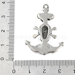 304ステンレスペンダント  ラインストーン付き  スカルチャーム付きアンカー  アンティークシルバー  36.5x25.5x4.5mm  穴：2mm&nbsp;STAS-F310-06AS