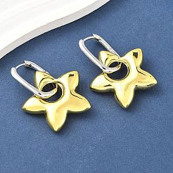 女性用スター真鍮フープピアス  ラックめっき  持続的なメッキ  カドミウムフリー＆鉛フリー  ツートン  プラチナ·ゴールデン  46x33.5mm&nbsp;EJEW-U057-06C-03GP