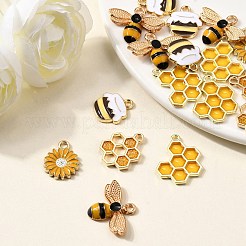 20個5スタイルアロイエナメルペンダント  ハニカム＆ミツバチチャーム  ゴールドカラー  きいろ  17~21x13~22.5x1.5~4mm  穴：1.6~2mm  4個/スタイル&nbsp;ENAM-FP0002-57