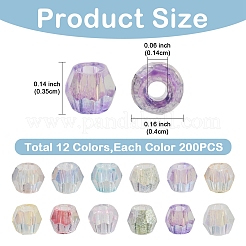 2400個12色透明スプレー塗装ガラスビーズ  コーン  ABカラーメッキ  多面カット  ミックスカラー  4~4.5x3.5mm  穴：1.4~1.6mm  約200PCS /カラー&nbsp;EGLA-YW0005-29