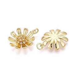 真鍮製マイクロパヴェキュービックジルコニアペンダント  花  丸カン付き  16KGP本金メッキ  22~22.5x19x4mm  穴：3mm&nbsp;KK-T071-94G